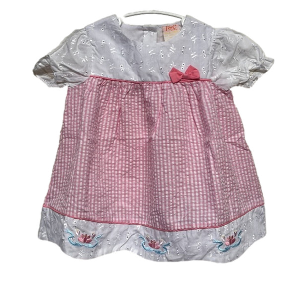 NEW Vintage Toddler Pink Plaid Seersucker White Eyelet Cottagecore Prairie Dress - Picture 1 of 7